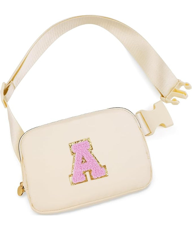 Uygafly Belt Bag Fanny Pack Crossbody Bags with Initials Letter Patch Cute Stuff Birthday Gifts for Teenager Girls Trendy Stuff for Teens | Khaki,A
