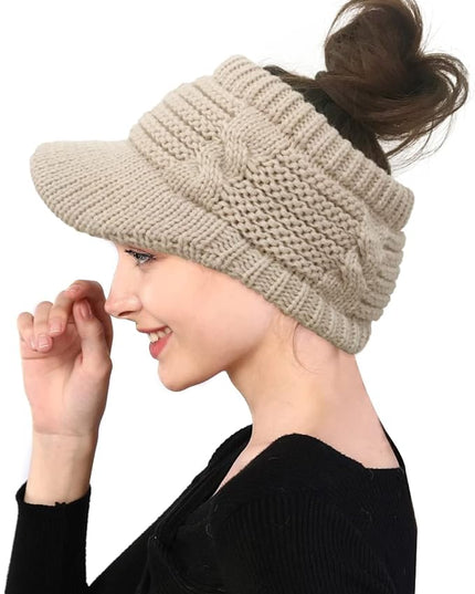 XYIYI Beanie Tail Winter Warm Knit Messy High Bun Ponytail Hats Visor Beanie Cap