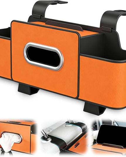 Multifunctional Car Seat Back Storage Box, 3-in-1 Backseat Car Organizer with Dual Cup Holders, Hold Phones, Snacks, Drinks, and Handbags (Orange)