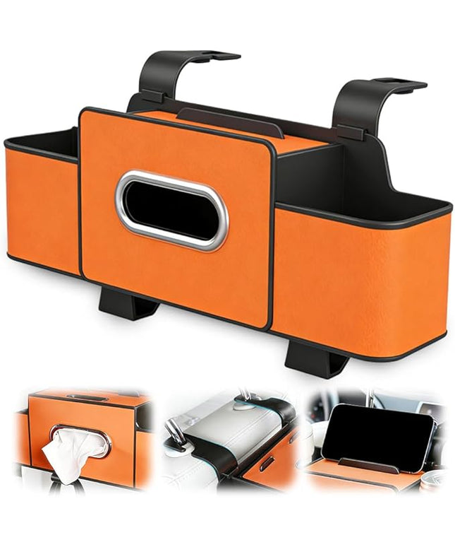 Multifunctional Car Seat Back Storage Box, 3-in-1 Backseat Car Organizer with Dual Cup Holders, Hold Phones, Snacks, Drinks, and Handbags (Orange)