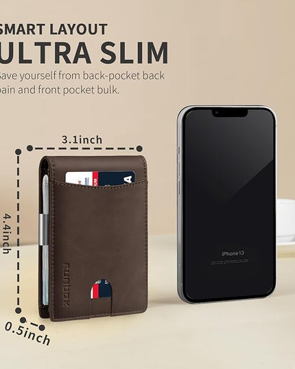 RUNBOX Slim Money Clip Wallets for Men RFID Blocking 11 Card Holder Minimalist Small Leather Bifold Men's Front Pocket Wallet Gift Box