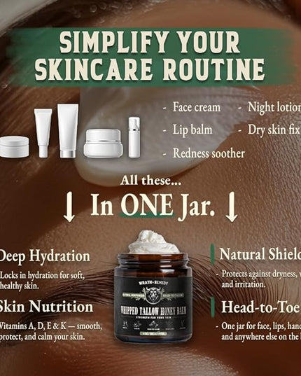 Organic Beef Tallow for Skin - 4 OZ (Eucalyptus) — Grass Fed Beef Tallow for face + Body — US-Made Whipped Tallow and Honey Balm Moisturizer for Dry and Sensitive Skin, Eczema, Rosacea (No Additives)