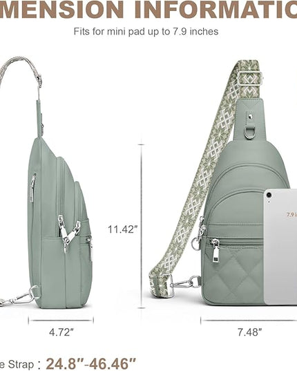 Sling Bag for Women, Anti-Theft RFID Crossbody Bag Nylon Sling Purse for Travel, Puffy Small backpack for Daily Hiking Sports Green