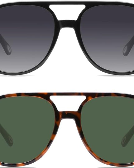YDAOWKN Retro Square Aviator Sunglasses for Womens Mens Vintage 70s Double Bridge Sun Glasses