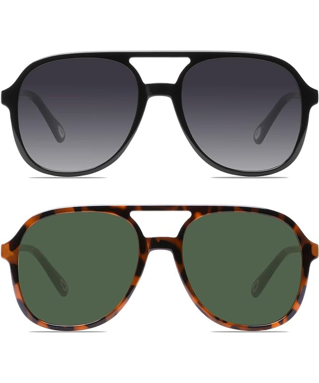YDAOWKN Retro Square Aviator Sunglasses for Womens Mens Vintage 70s Double Bridge Sun Glasses