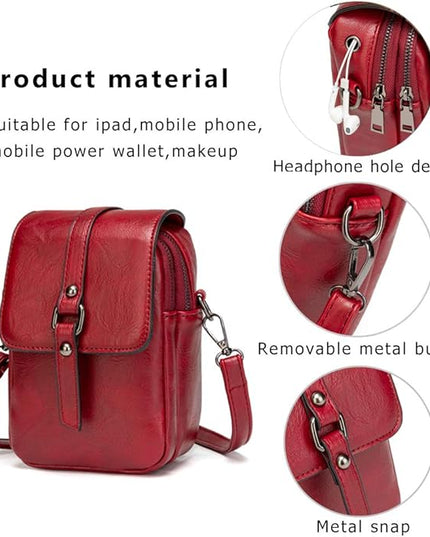 myfriday Vintage Crossbody Phone Bag for Women, Small PU Leather Shoulder Purse and Handbag with Tassel&Rivet Decoration