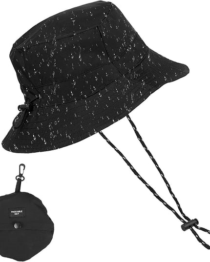 Yolev Waterproof Bucket Hat for Women Men Quick Dry Packable Sun Hat with Detachable Chin Strap Black Bucket Hat for Men Women UV Protection