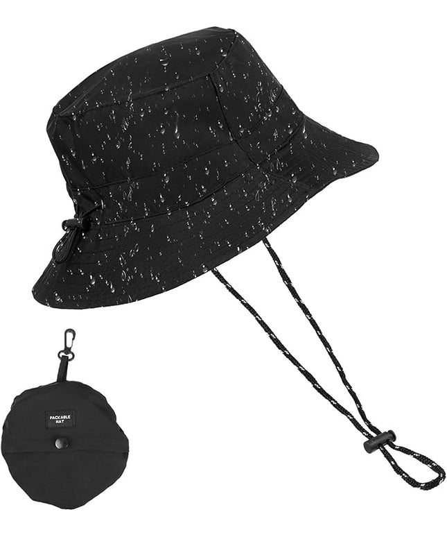Yolev Waterproof Bucket Hat for Women Men Quick Dry Packable Sun Hat with Detachable Chin Strap Black Bucket Hat for Men Women UV Protection