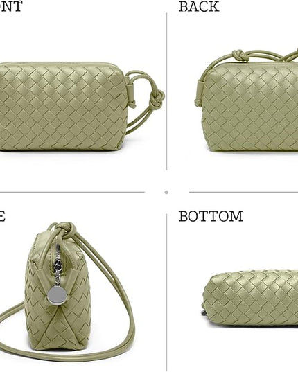 Woven Leather Crossbody Bag,Small Woven Crossbody Purse for Women, Mini braided Clutch Shoulder Handbag,Light Weight