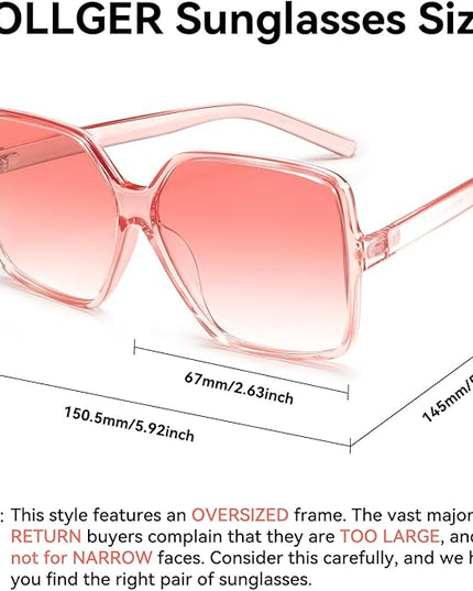 Dollger Oversized Square Sunglasses for Women Big Large Wide Fashion Shades for Men UV Protection Unisex