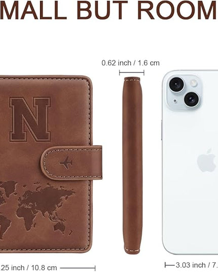 Passport Holder Wallet Cover Personalized Letter A-Z Travel Wallet RFID Blocking Passport Cover Wallet Case for Travel Passport Book Holders for Women and Men, Brown-N