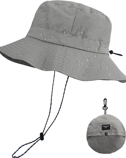 PFFY Quick Dry Waterproof Packable Bucket Hat for Women Men Outdoor Sun Hats with Detachable Chin Strap