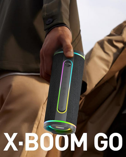 X-Boom Go Portable Bluetooth Speaker, Max 40W Hi-Fi Sound, Dome Tweeter & Track Bass Driver, Dual EQ Modes, IP65 Waterproof, RGB Light Show, TWS Stereo Pairing, Bluetooth 5.4, 10H Playtime