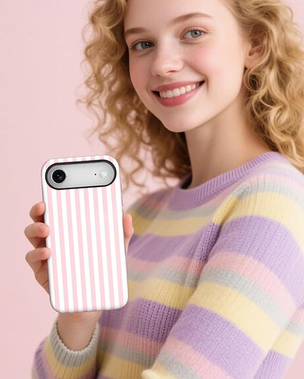 Magnetic for iPhone 17 Air Case Cute Stripes Phone Case, Shockproof Slim TPU and Hard PC Protective Phone Cover Compatible with MagSafe Designed for Women Girls, Pink and White