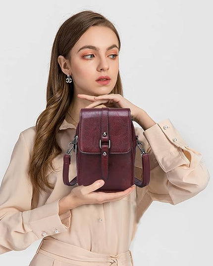 myfriday Vintage Crossbody Phone Bag for Women, Small PU Leather Shoulder Purse and Handbag with Tassel&Rivet Decoration