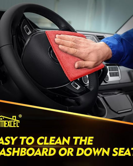 HOMEXCEL Red Microfiber Cleaning Cloth 50 Pack, 12.5 x 12.5 inch Microfiber Towels for Cars, Ultra Absorbent Car Washing Cloth, Lint Free Streak Free Cleaning Rags for Car, Kitchen, and Window