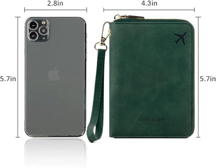 Passport Holder for Travel Women and Men RFID Passport Holder with Card Slots Holder Passport Case Passport cover Passport Wallet Travel Essentials and Accessories (Short Zipper, SZH-Green)