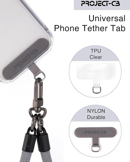project-cb Phone Tether Tab 2 Pack,Universal Phone Lanyard Patch Without Adhesive,Phone Strap Replacement Part for Cell Phone (Gray&Clear)