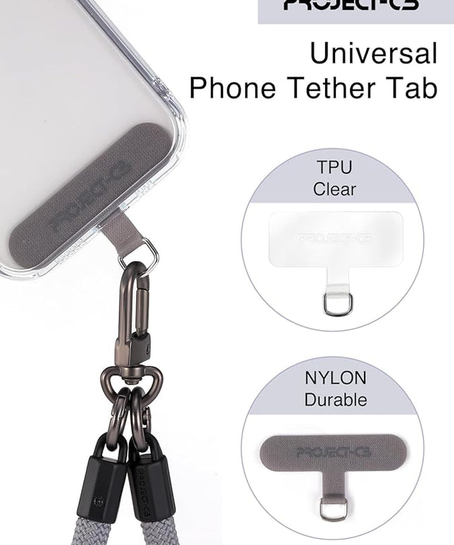 project-cb Phone Tether Tab 2 Pack,Universal Phone Lanyard Patch Without Adhesive,Phone Strap Replacement Part for Cell Phone (Gray&Clear)
