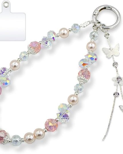 Phone Charm for Women, Anti-Theft Phone Wrist Strap Hands-Free, Crystal Beaded Chain, Detachable Cellphone Lanyard with Tether Tab