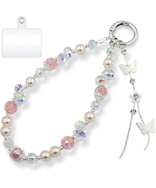 Phone Charm for Women, Anti-Theft Phone Wrist Strap Hands-Free, Crystal Beaded Chain, Detachable Cellphone Lanyard with Tether Tab