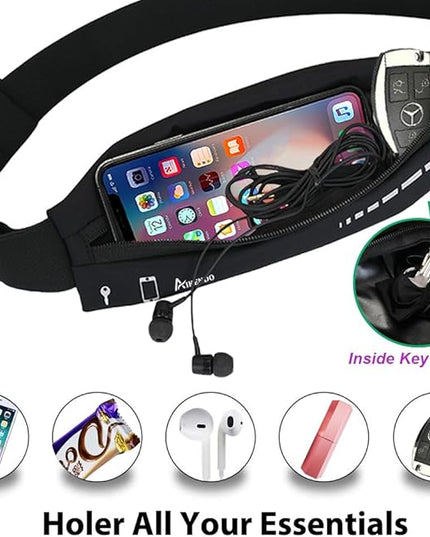 AIKENDO Slim Running Belt for Women Men,Runners Fanny Pack Phone Holder,Running Pouch Waist bag for Workout Jogging,Money Belt Running Gear Accessories