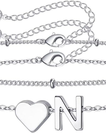 M MOOHAM Valentines Day Gifts for Kids Teen Girls -14K-Gold-Plated Heart Initial A-Z Bracelets for Women Girl Dainty Gold Bracelets Birthday Valentines Gifts for Women Her Teenage Girls Kid Teen Gift