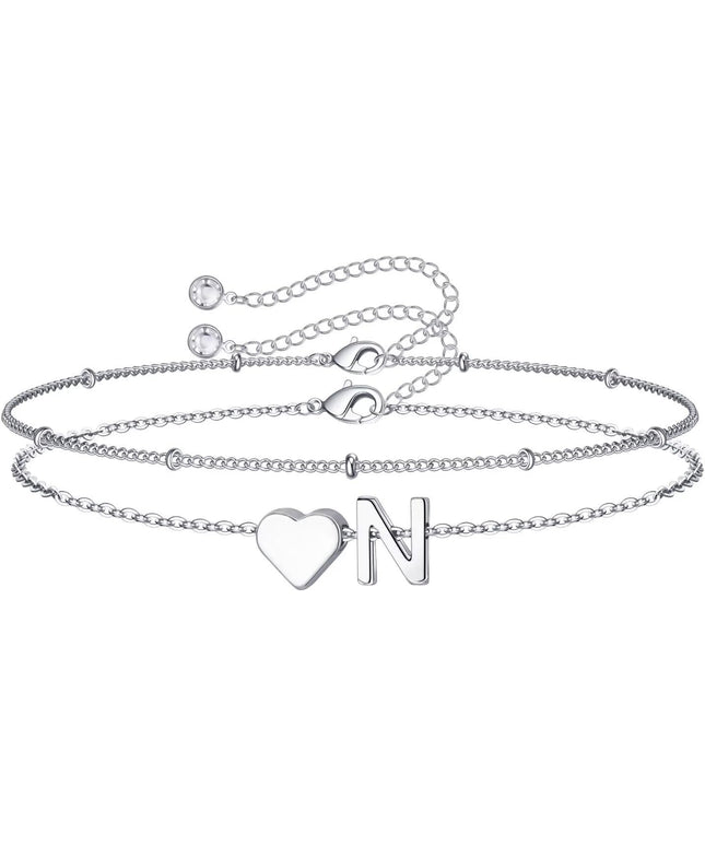 M MOOHAM Valentines Day Gifts for Kids Teen Girls -14K-Gold-Plated Heart Initial A-Z Bracelets for Women Girl Dainty Gold Bracelets Birthday Valentines Gifts for Women Her Teenage Girls Kid Teen Gift