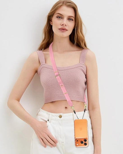 WEZEBEL Pink Crossbody Strap for Cell Phone, Adjustable Nylon Lanyard & Accessory Kit for iPhone– Soft & Stylish Phone Necklace for Everyday Carry