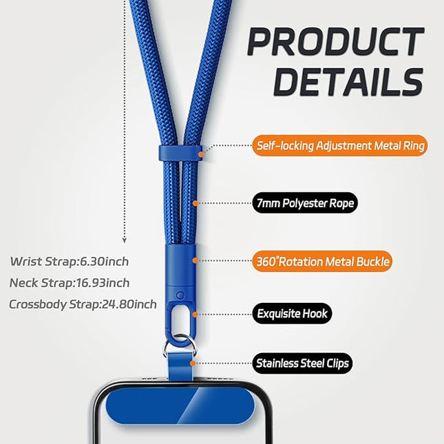 2 Pack Phone Lanyard,2×Phone Neck Strap,4×Tether Tabs,Universal Cell Phone Multifuctional Patch Polyester Lanyards,Cell Phone Lanyards for Women and Men(blue+yellow)