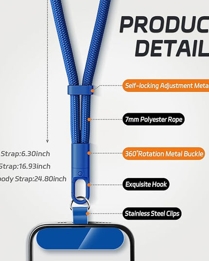 2 Pack Phone Lanyard,2×Phone Wrist Strap,4×Tether Tabs,Universal Cell Phone Multifuctional Patch Polyester Lanyards,Cell Phone Hand Strap for Women and Men(blue+yellow)