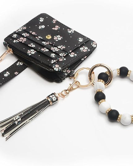 COOLANS Silicone Bracelet Wristlet Wallet Credit Card Holder RFID,ID Window,Key Ring Tassel,Slim Wallet Women Keychain Purse