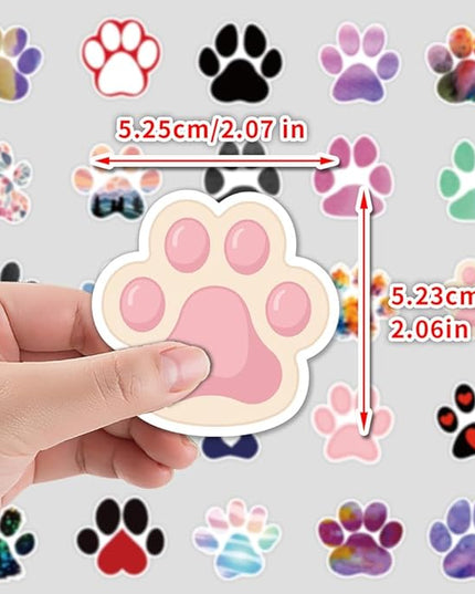 Colorful Paw Print Vinyl Stickers, 50 PCS Waterproof Assorted Pattern Icon Decals for Laptops, Scrapbooking, Journals, Notebooks, Water Bottles, Suitcases, Phones & DIY Decor