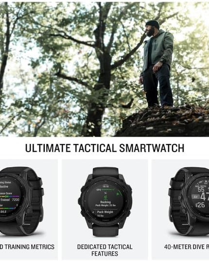 Wearable4U Garmin Tactix 8, 51mm Solar, Elite, Titanium Bezel, Sapphire Lens, Premium Tactical GPS Smartwatch, Includes Applied Ballistics Ultralight Elite Solver, 40 M Dive Rating w Earbuds Bundle