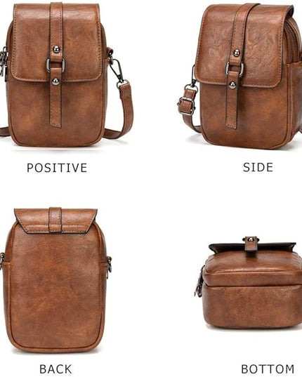 myfriday Vintage Crossbody Phone Bag for Women, Small PU Leather Shoulder Purse and Handbag with Tassel&Rivet Decoration