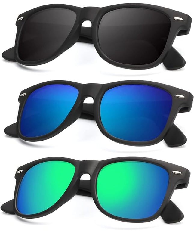 KALIYADI Polarized Sunglasses for Men and Women Matte Finish Sun glasses Color Mirror Lens UV Blocking (3 Pack)