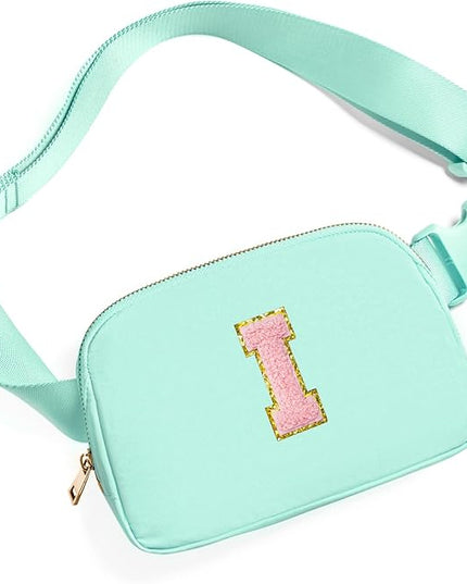 Gitus Belt Bag Fanny Pack Crossbody Bags with Initial Letter Patch Cute Stuff Birthday Gifts for Teenager Girls Trendy Preppy Stuff for Teen Girls Cool Stuff for Teens (Mint Green-I)