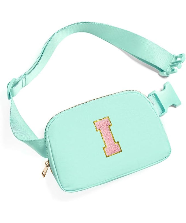 Gitus Belt Bag Fanny Pack Crossbody Bags with Initial Letter Patch Cute Stuff Birthday Gifts for Teenager Girls Trendy Preppy Stuff for Teen Girls Cool Stuff for Teens (Mint Green-I)