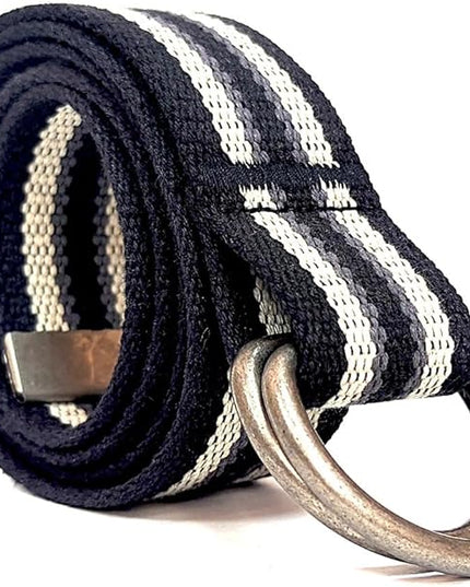 Mens & Womens Canvas Belt with D-ring,Double Ring Belt,Solid Color,Extra Long (49”) 1 1/2" Wide