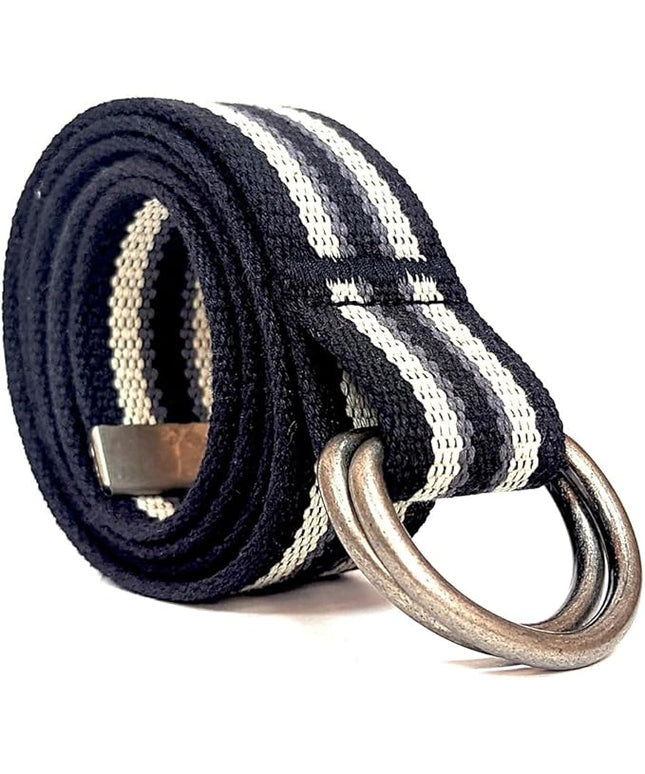 Mens & Womens Canvas Belt with D-ring,Double Ring Belt,Solid Color,Extra Long (49”) 1 1/2" Wide
