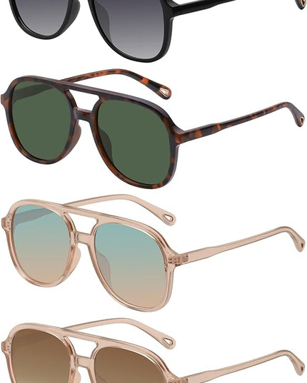 YDAOWKN Retro Square Aviator Sunglasses for Womens Mens Vintage 70s Double Bridge Sun Glasses