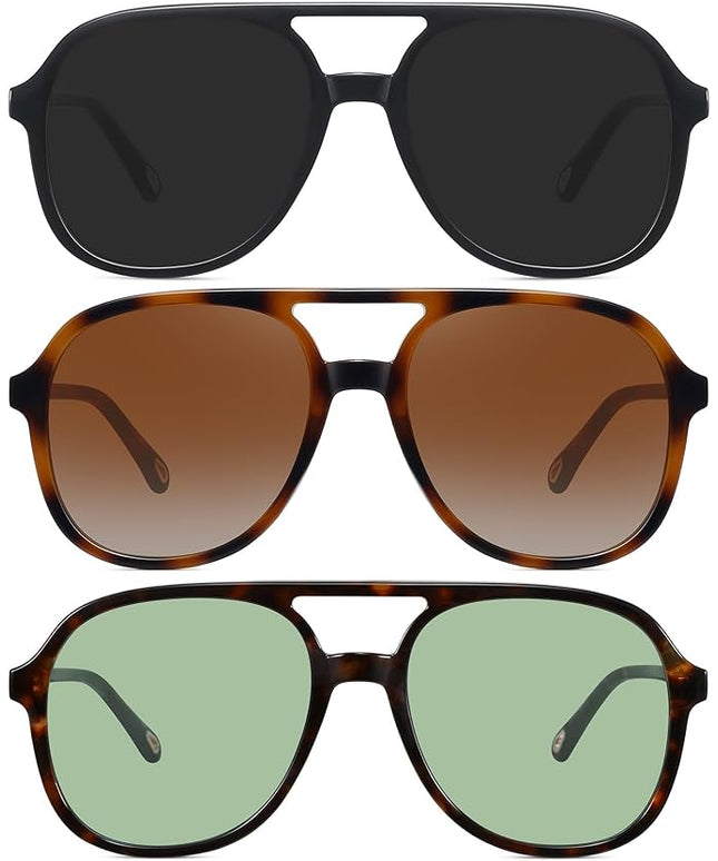 MEETSUN Retro Oversized Aviator Sunglasses for Women Men Trendy 70s 80s Vintage Square Aviators 3 Pack UV400