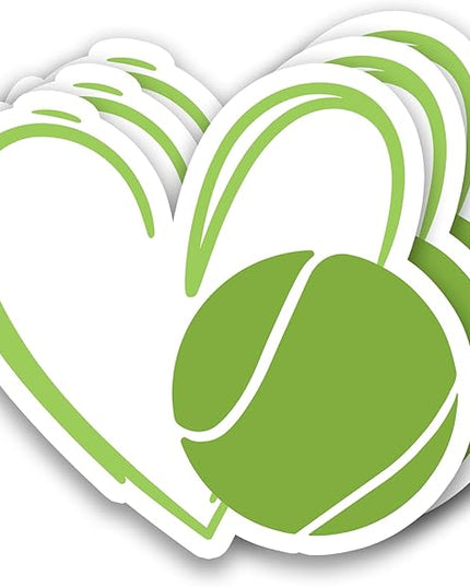 (3Pcs) Tennis Stickers Waterproof Vinyl Tennis Heart Decals for Water Bottle, Tumbler, Laptop, Phone Case, Poster Board, Scrapbooking, Team Players, Coach, 3" x 2.8"