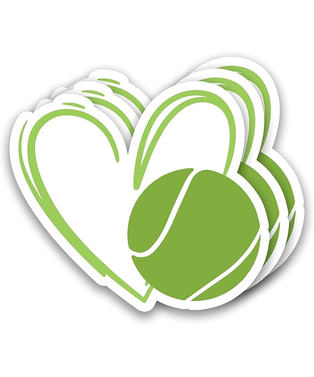 (3Pcs) Tennis Stickers Waterproof Vinyl Tennis Heart Decals for Water Bottle, Tumbler, Laptop, Phone Case, Poster Board, Scrapbooking, Team Players, Coach, 3" x 2.8"