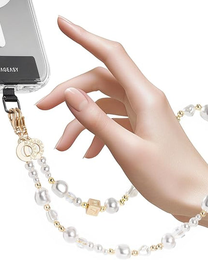 MAGEASY Phone Charm for Women - Cell Phone Wrist Strap with Teather Tab - Pearl Series