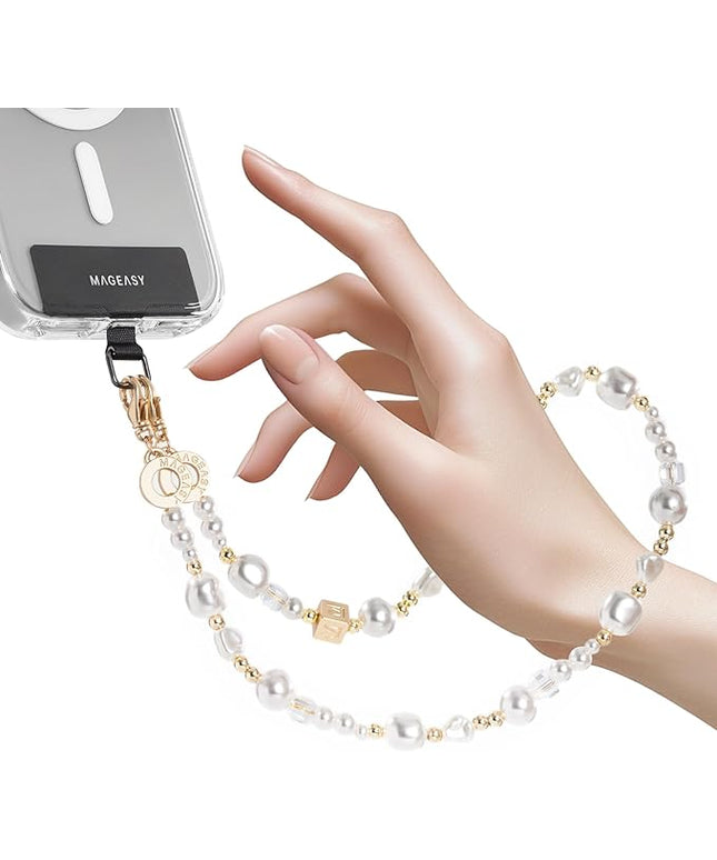 MAGEASY Phone Charm for Women - Cell Phone Wrist Strap with Teather Tab - Pearl Series
