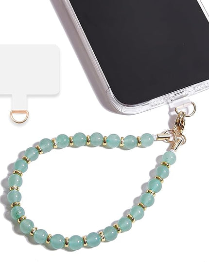 Marble Beaded Phone Wrist Strap,Detachable Phone Bracelet Strap with Tether Tab,Hands-Free Wristlet Strap (Green Aventurine)