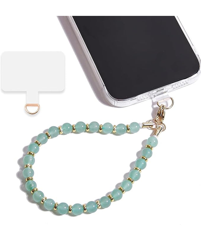 Marble Beaded Phone Wrist Strap,Detachable Phone Bracelet Strap with Tether Tab,Hands-Free Wristlet Strap (Green Aventurine)