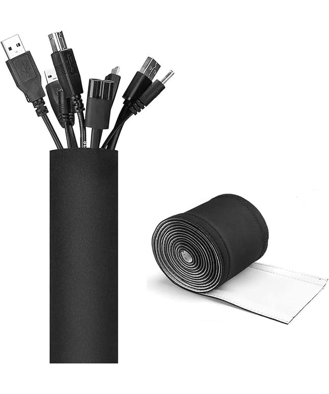 JOTO 2 Pack Cable Management Sleeve, 130" Cord Organizer System with Hook&Loop for TV Computer Office Home Entertainment, Flexible Cable Sleeve Wrap Cover Wire Hider System -Black, 2 Large