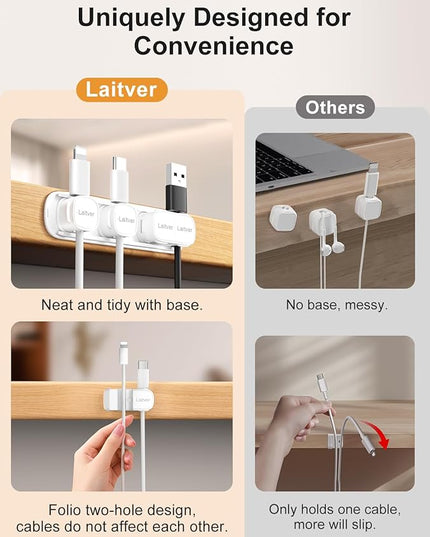 6 Pack Magnetic Cable Clips [1s Open/Lock], Laitver Cord Organizer Holder Strong Adhesive Desk Cable Management- Organize Charging Cords Neatly for Home, Office, Car,Desk, Nightstand